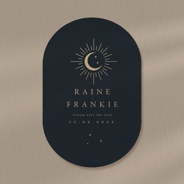 Raine Collection Moon Save The Date Card, Envelope, Wedding Announcement