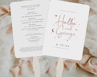 Hallee Celestial Wedding Order of Service, Boho Fan Wedding Program, Double Sided Ceremony Programme, Church Service Card, Wedding Statio