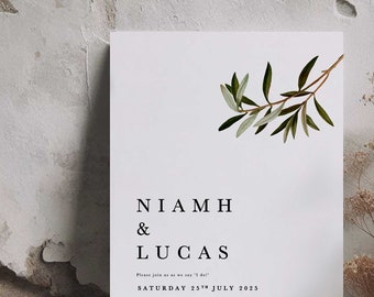 Elegant 'Niamh' Olive Wedding Invitation - Greek Olive Branch Design