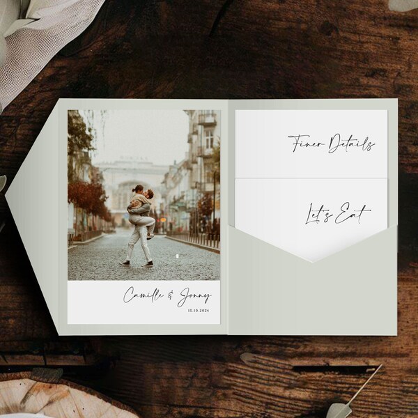 Pocketfold Hochzeit einladen, Personalisiertes Foto, Camille Collection