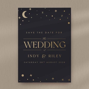 Moon and Stars Save The Date Card, Wedding Invitation, Indy Collection, Envelope Included, Celestial Theme