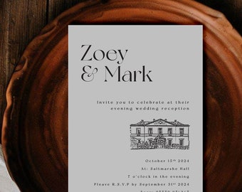 Custom Venue Illustration Evening Invitation, Zoey Collection