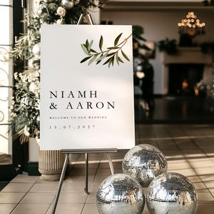 Cartello di benvenuto per matrimonio Olive Branch / Decorazioni botaniche greche per eventi / NIAMH