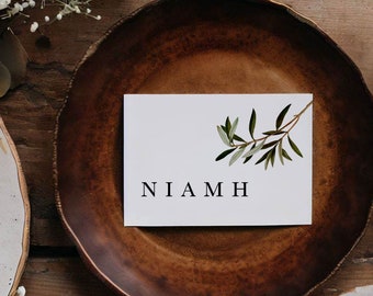 Rustic Olive Branch Place Card | Personalised 'Niamh' Name Cards | Table Decor