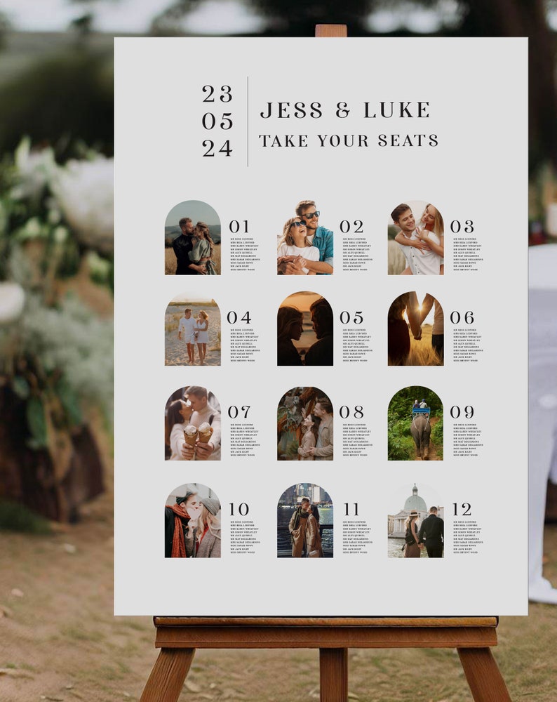 Arched Photo Wedding Seating Chart Ideas Customizable Table Names Jess Photo Design image 1