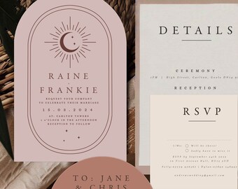 Elegant 'Raine' Moon Wedding Invitation Sets - Celestial Design Invitation Packs