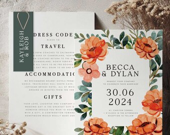 Personalized 'Becca' Floral Wedding Invitation Sets - Exquisite Floral Invitation Packs