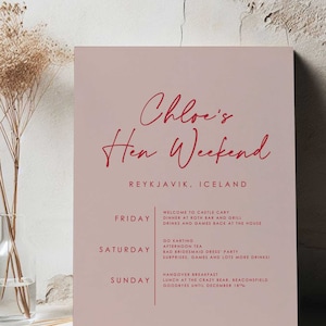 Hen Do Itinerary Card, Hen Party Itineraries, Hen Do Invitation, Bachelorette Party Itinerary image 2