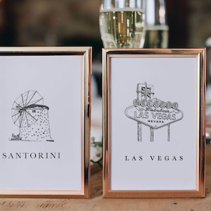 Nombres de mesas de boda personalizables / Ilustraciones personalizadas / Números de mesa para bodas y eventos