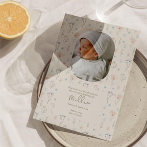 Millie Floral Pattern Photo New Baby Card | Birth Announcement | Thank You Note | Digital Download