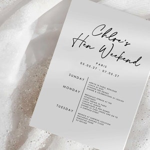 Hen Do Itinerary Card - aangepaste vrijgezellenfeestroutes en afdrukbaar vrijgezellenroute, planning van leuk feest, gepersonaliseerd ontwerp