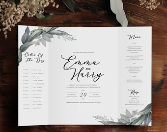 Greenery Trifold Wedding Invitation, Printed Wedding Invite, Personalised Wedding Invite, Foliage Invite, Wedding Invitation, Florals, Emma