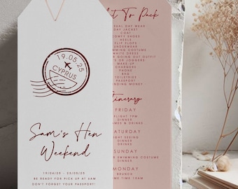 Hen Do Invitation, Abroad Hen Party, Itinerary Cards