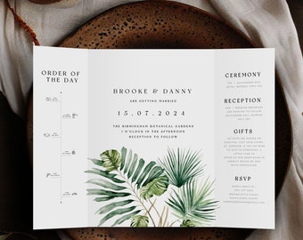 Tropical Trifold Wedding Invitation, Printed Wedding Invite, Personalised Wedding Invite, Gatefold Invitation, Tropical Invite, Brooke