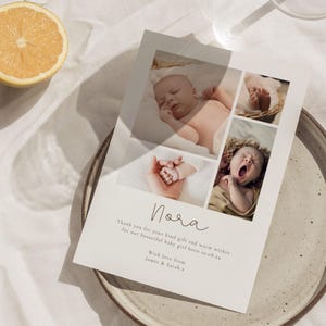 Nora Four Photo New Baby Card | Geboortekaartje | Bedankje | Digitale download