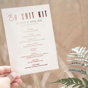 Oh Sht Kit Hen Do Itinerary, Hen Do Invitation, Hen Survival Kit, Wedding Invitation, Foiled Stationery image 1