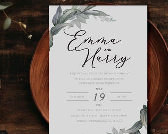 Elegant 'Emma' Greenery Evening Reception Invitation for Weddings and Parties