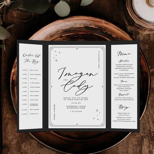 Tarot Card Invite, Trifold Wedding Invitation, Gatefold Wedding Invite, Personalised Wedding Invite, Celestial Wedding Invitation, Imogen