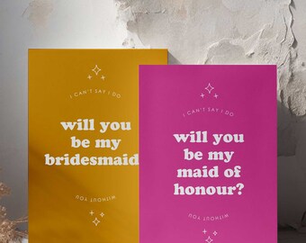 Brightly Colourful Proposal Cards, Retro Bridesmaid Postcard