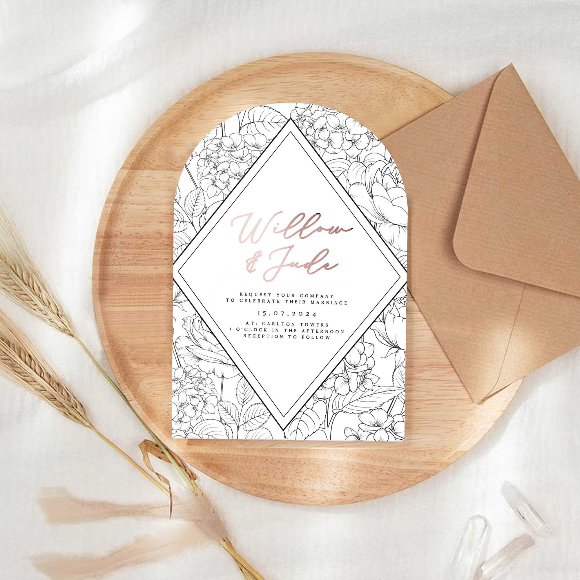 Willow Floral Peony Wedding Invitation Postcard Invite Etsy