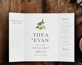 Sicilian Wedding Invitation, Trifold Wedding Invitation, Gatefold Wedding Invite, Wedding Invitations, Italian Wedding, Lemon Invite, Thea