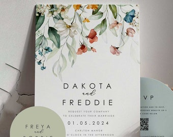 Personalized 'Dakota' Wildflower Wedding Invitation Sets