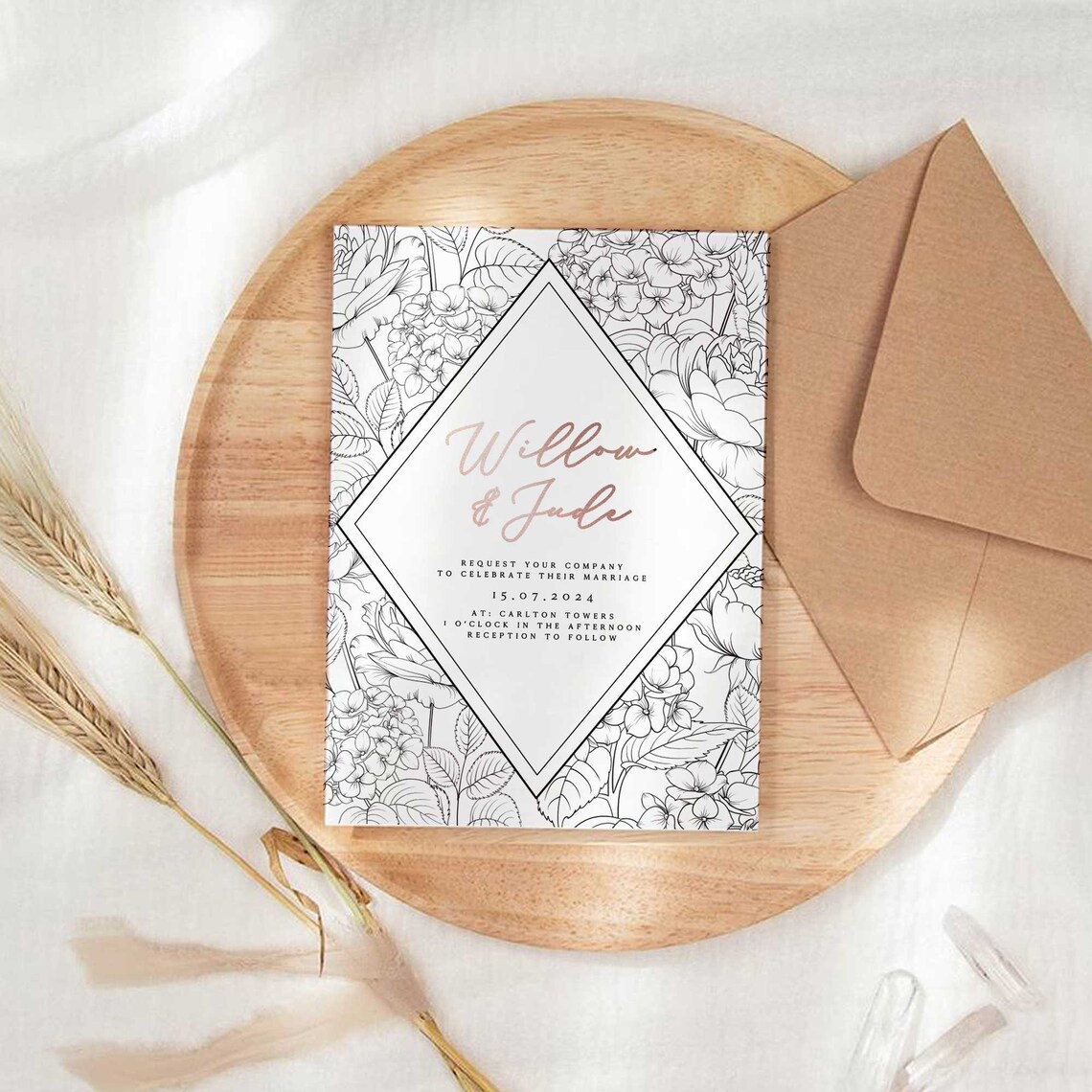 Willow Floral Peony Wedding Invitation Postcard Invite Etsy