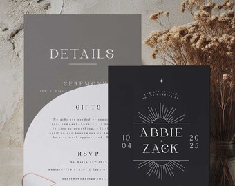 Wedding Invitation Set, Art Deco Wedding Invite, Abbie Collection