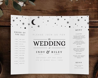 Moons and Stars Wedding Invite, Trifold Wedding Invitation, Gatefold Wedding Invite, Personalised Wedding Invite, Celestial Wedding, Indy