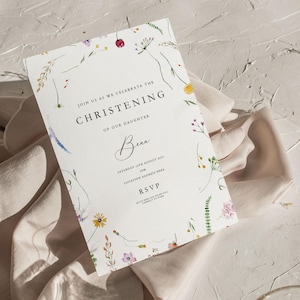 Invitación para bautizo/bautizo/día del nombre de Beau Wildflower / Descarga digital de 5x7"
