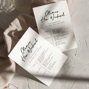 Itinerario e invito semplice per l'addio al nubilato / Modello digitale moderno / 2 x 5 x 7" Canva modificabile