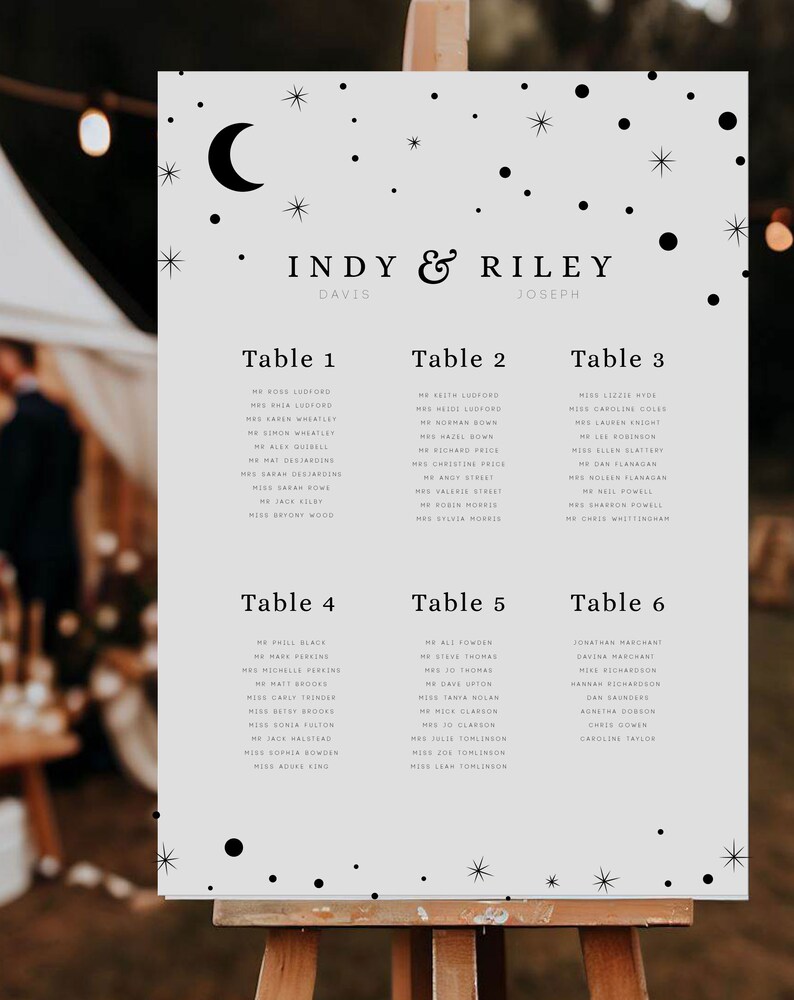 Celestial Moon & Stars Wedding Seating Chart Indy image 1