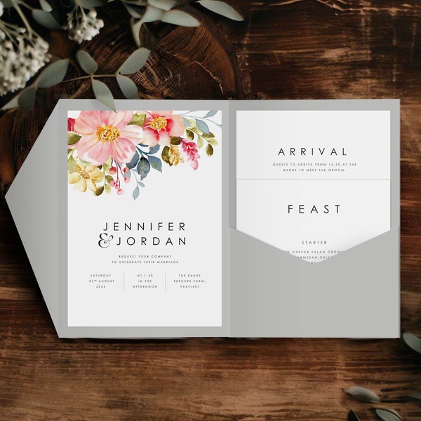 Floral Wedding Pocketfold Invitation - Jennifer Collection