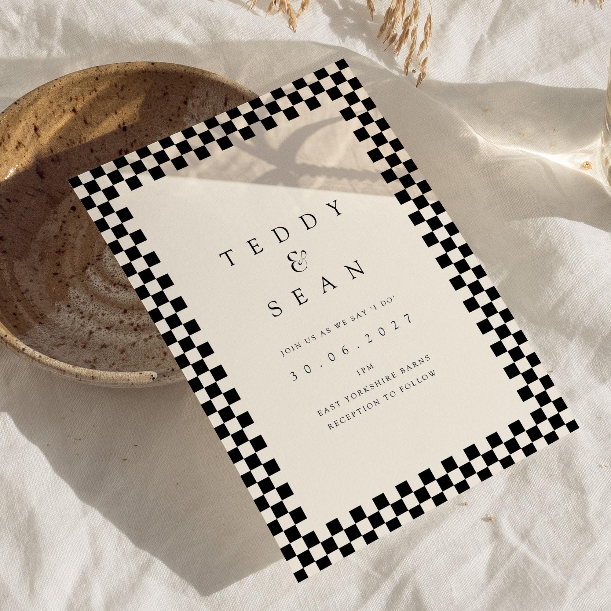 Modern Checkerboard Wedding Invitation - Instant Canva Template - TEDDY