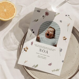 Noa Wildflower Photo New Baby Card | Birth Announcement | Thank You Note | Digital Download