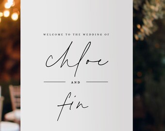Panneau de bienvenue moderne pour lieu de mariage - Chloe Design - Décor élégant - Personnalisable - Panneau de bienvenue - Signalisation de mariage - Expédition rapide