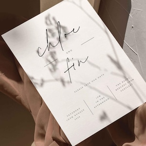 Tarjeta minimalista moderna para guardar la fecha de boda y plantilla digital / Chloe