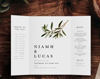 Olive Wedding Invitation, Trifold Wedding Invitation, Gatefold Wedding Invite, Wedding Invitations, Mediterranean Wedding, Niamh