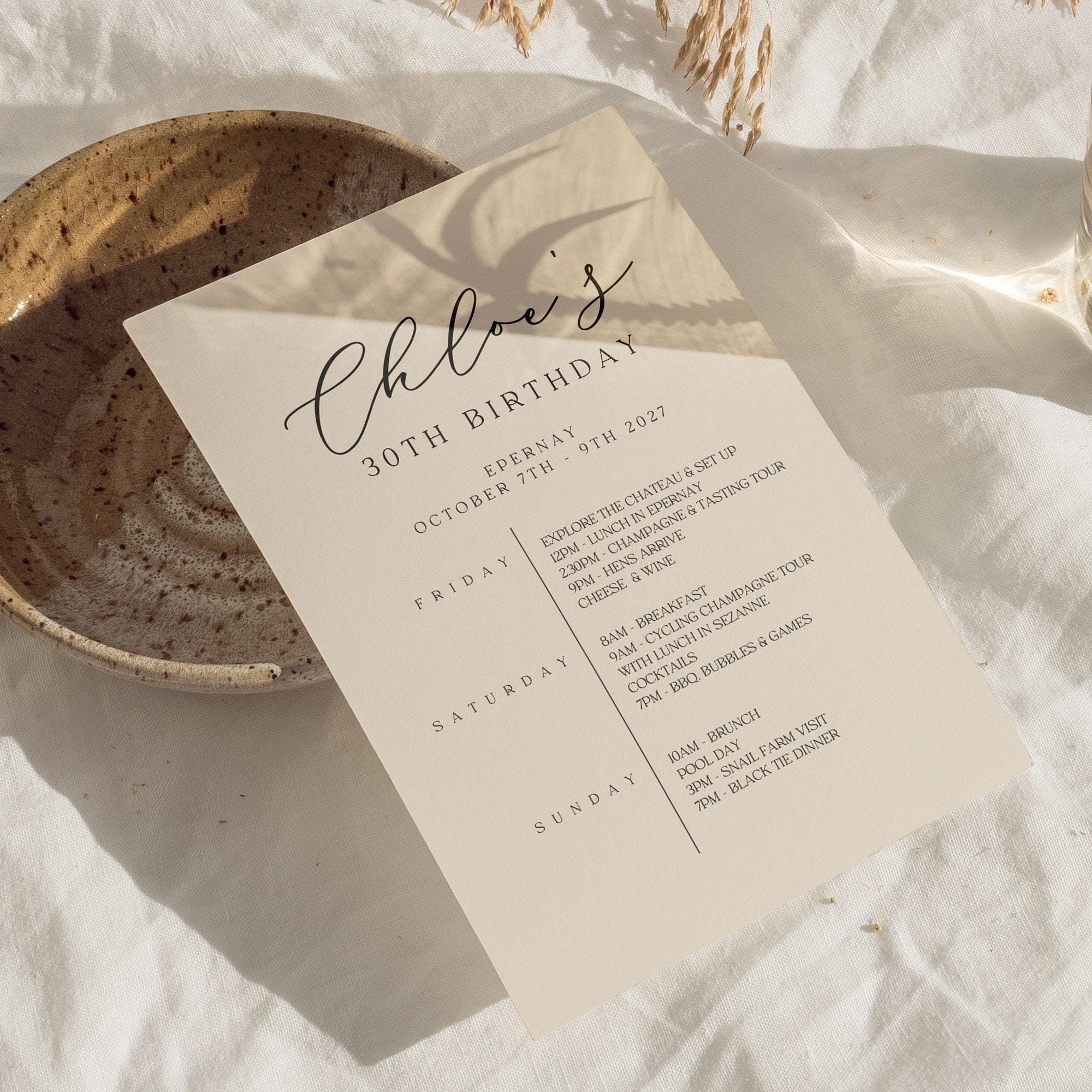 Birthday Itinerary Template | Editable Digital Download | Custom Weekend Trip Planner