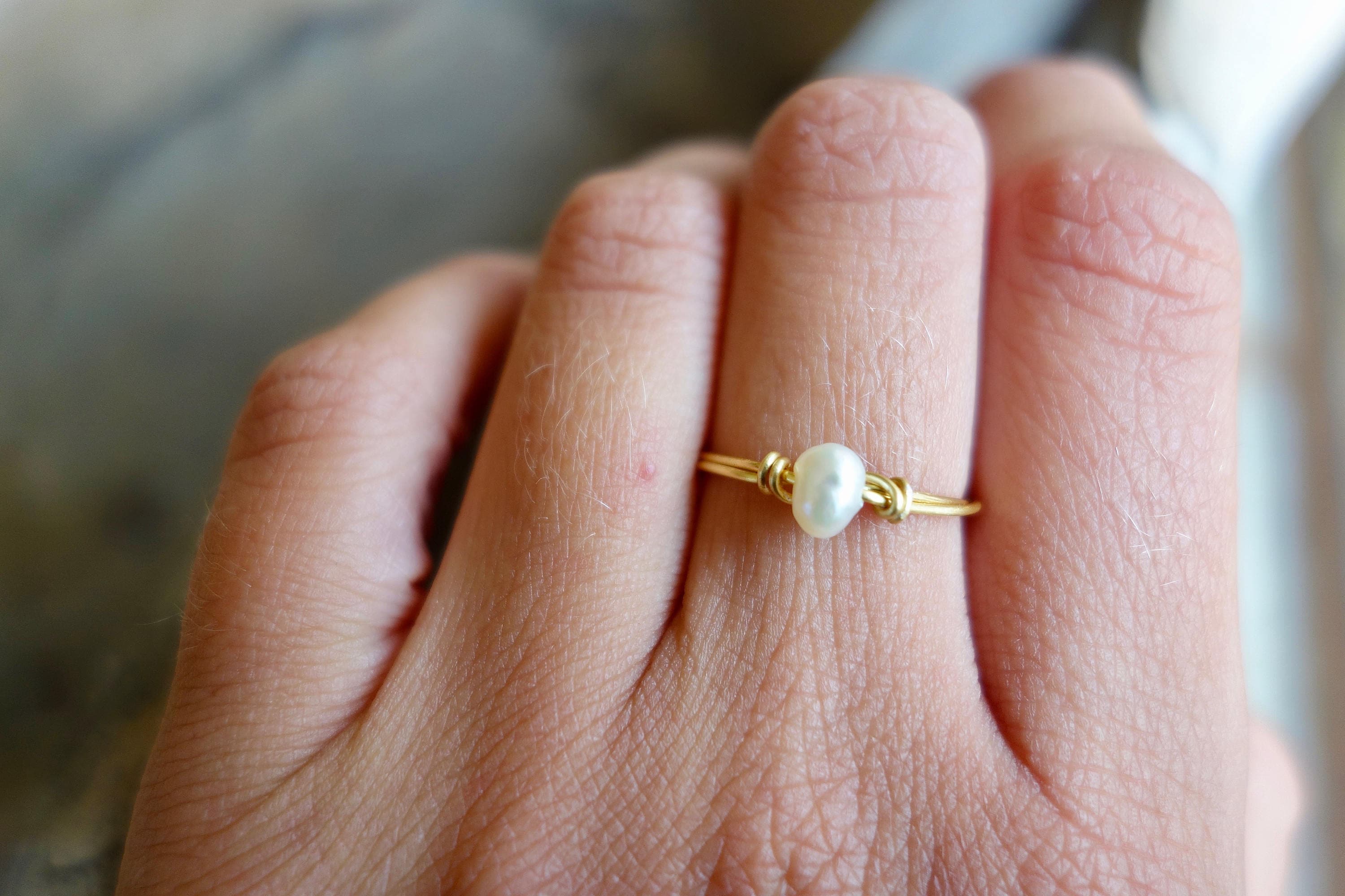 Simple Pearl Ring / Gold Ring /Genuine Freshwater Pearl Ring Etsy