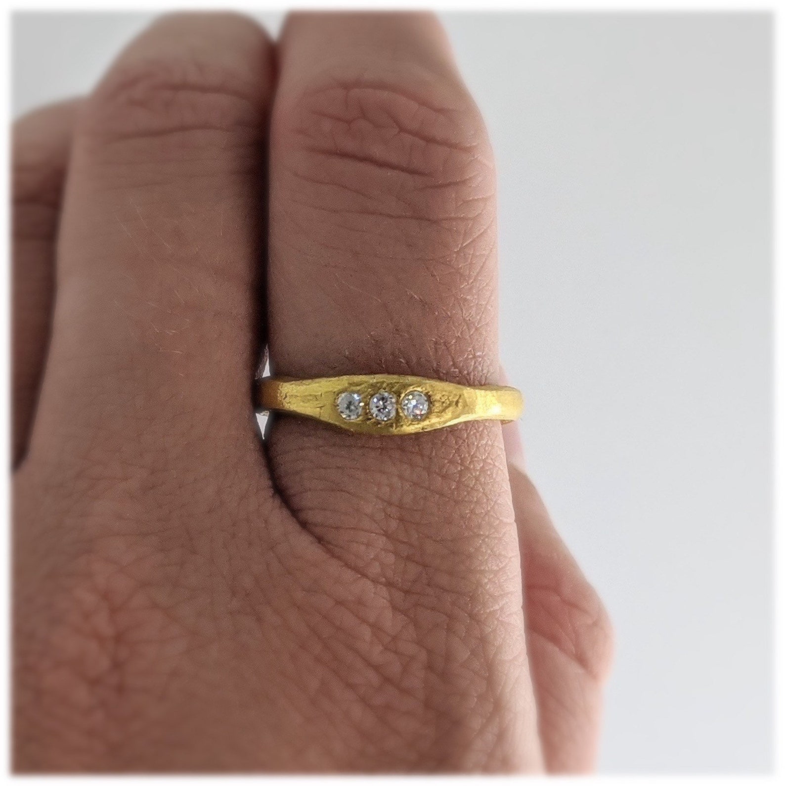 Triad Gemstone Gold Ring 24 Karat Gold Ring Minimal Ring Etsy