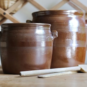 Vintage grote geglazuurde zandstenen pot, aardewerk gekonfijte pot, steengoed, medium en groot, keramische potten, boerderij, Grès de Bonny - Frankrijk 50s