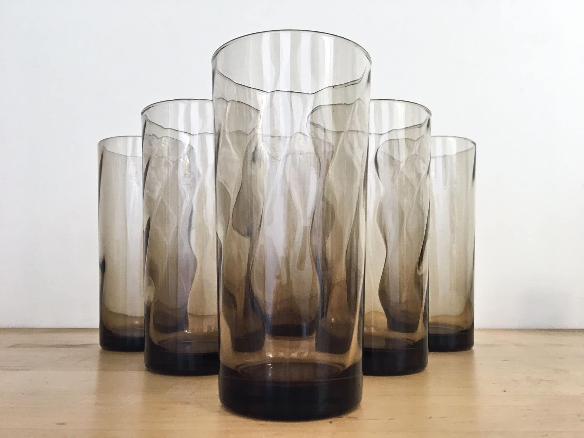 Vereco - Ensemble de 6 Gobelets Fumigènes, Grands Verres/Tumblers Plats, Verre Brun Fumée, Eau, Ense