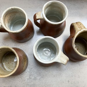 Set of 5 vintage glazed stoneware tumblers, mugs, water, lemonade, cider goblets, medieval sandstone cups, pottery cups France 40s image 8