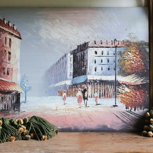 Origineel olieverfschilderij op doek, Parijs straten landschap, Franse boulevards, impressionisme kunst, kunst aan de muur, vintage stadstekening, Frankrijk jaren '70