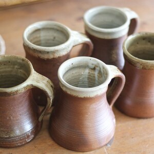Set of 5 vintage glazed stoneware tumblers, mugs, water, lemonade, cider goblets, medieval sandstone cups, pottery cups France 40s image 4
