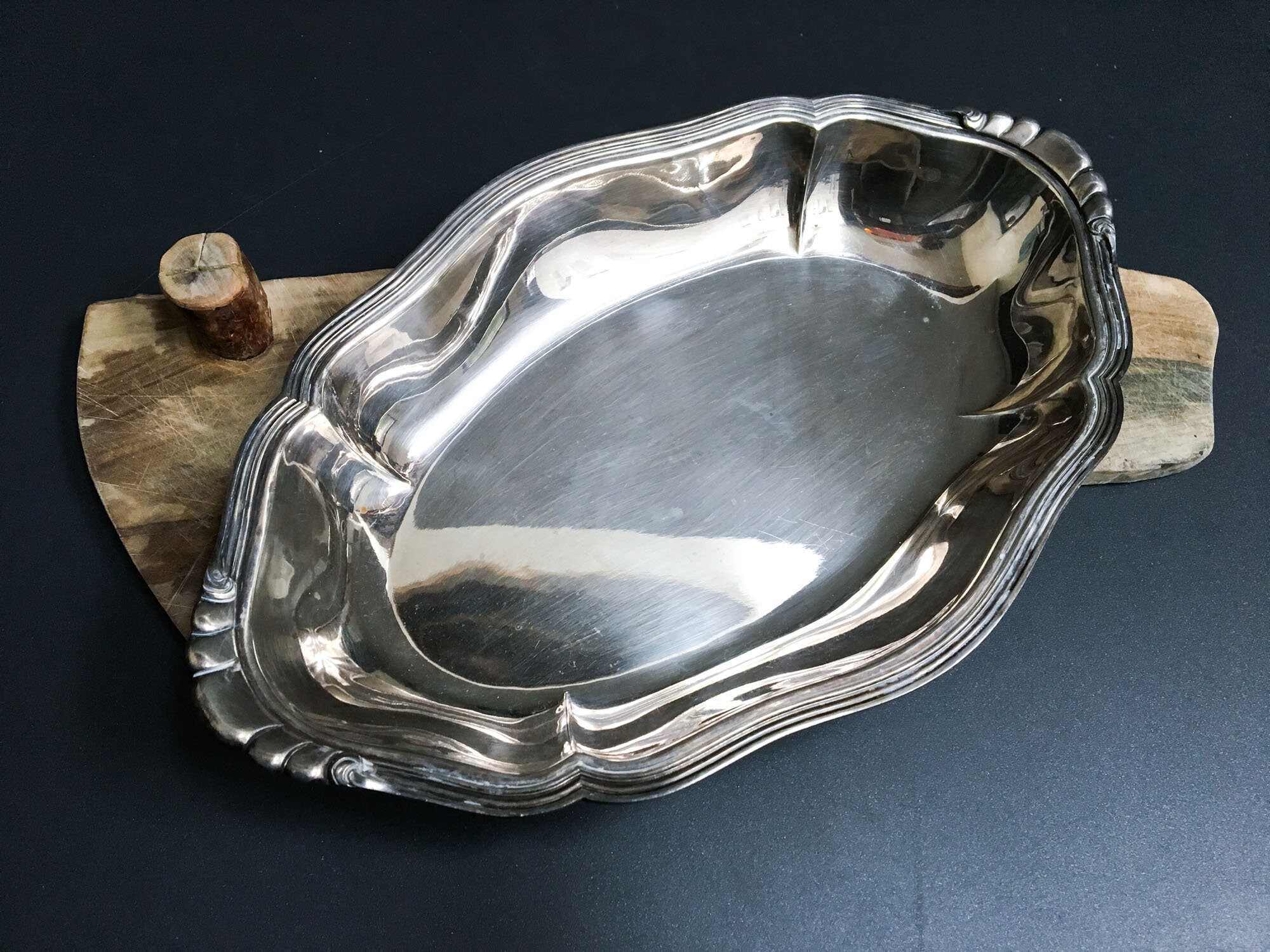 Plat Plaqué Argent Vintage Français, Grand Plat de Service Ovale, Argenterie Français Ancienne, Déco