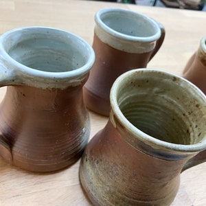 Set of 5 vintage glazed stoneware tumblers, mugs, water, lemonade, cider goblets, medieval sandstone cups, pottery cups France 40s image 6