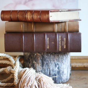 Collection of 3 french antique books, quarter bound in leather, brown hardcover, old books, classic literature, philosophy, Pascal - France