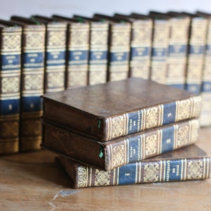 Collection of 16 french antique books, literature program in high school, brown hardcover, old books, philosophy - JF.Laharpe France 1822